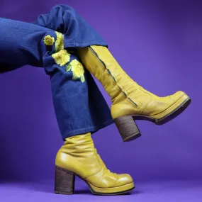 Vintage 1970s Sunshine Yellow Kensington Market Platform Boots