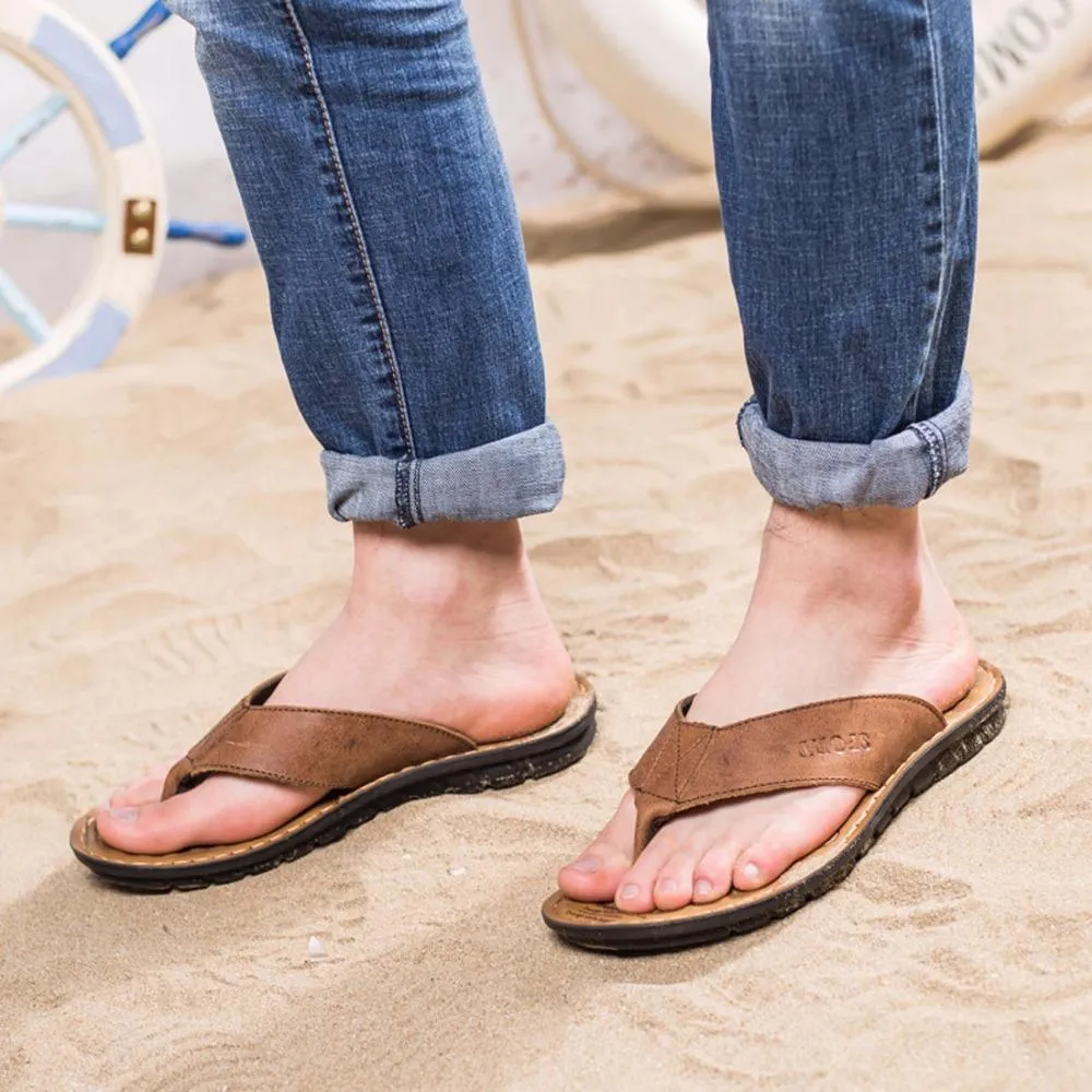 West Louis™ Cow Leather Fashion Flip Flops