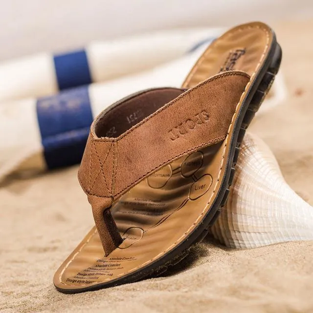 West Louis™ Cow Leather Fashion Flip Flops