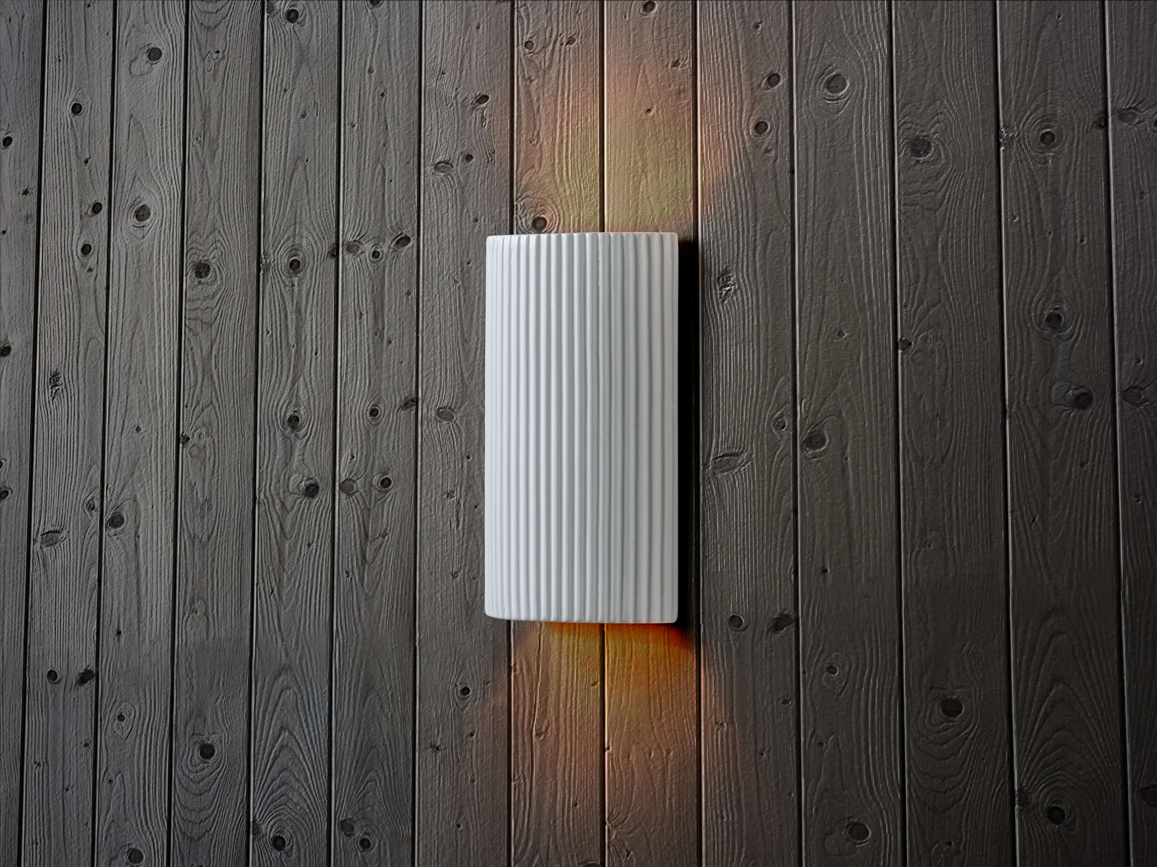 White ribbed ceramic pillar wall light