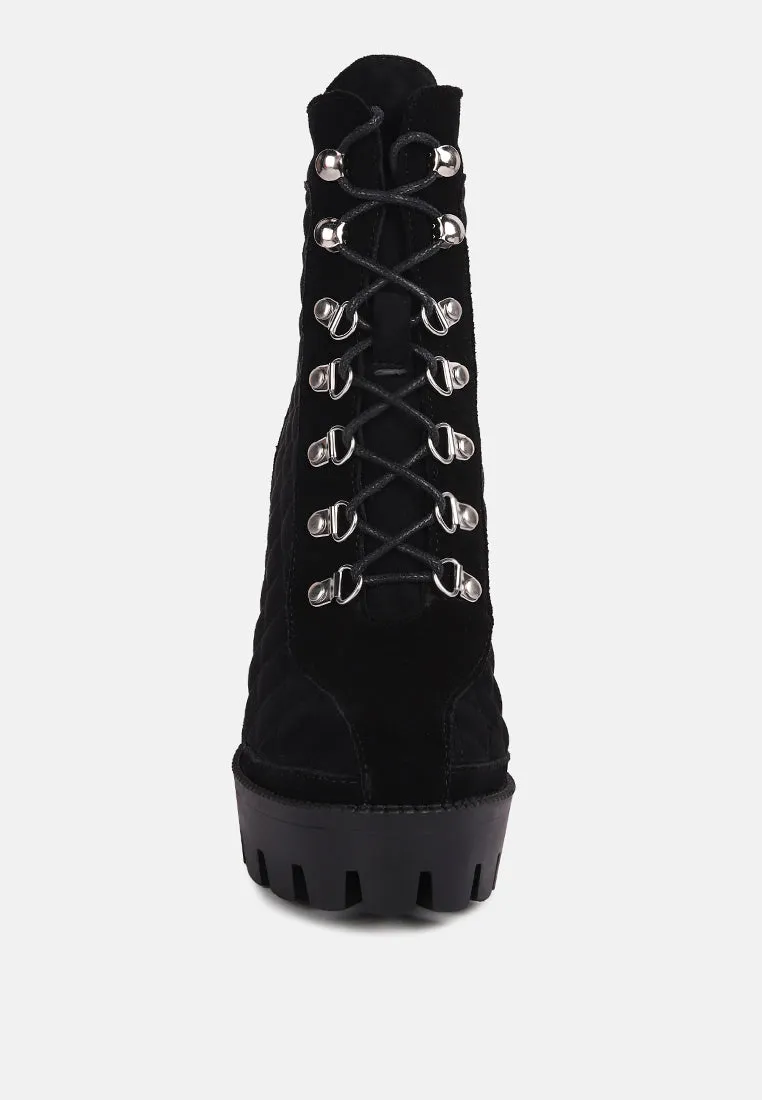 YOKO Black Fine Suede Quilted Ankle Boots