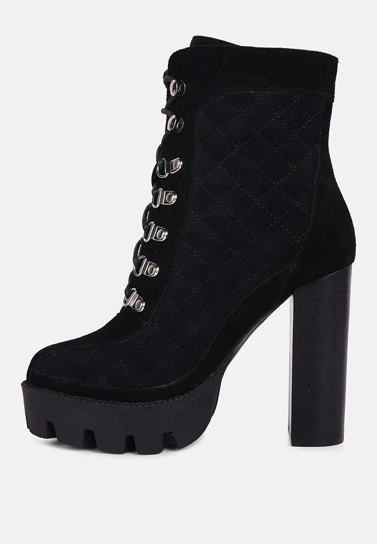 YOKO Black Fine Suede Quilted Ankle Boots